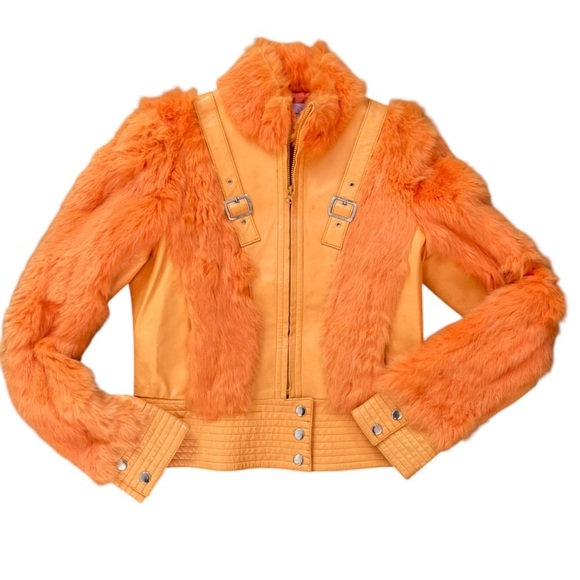 Cosmopel Dyed Fur Leather Jacket Vintage Women’s Y2K Rock 80s Punk Maximalist - Picture 12 of 13